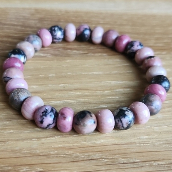 Rhodonite Bead Stretch Bracelet - Picture 5 of 9